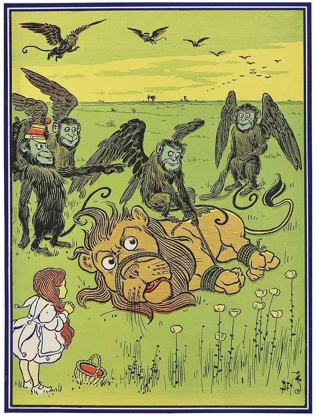 הקופים המעופפים כורכים חבלים סביב האריה